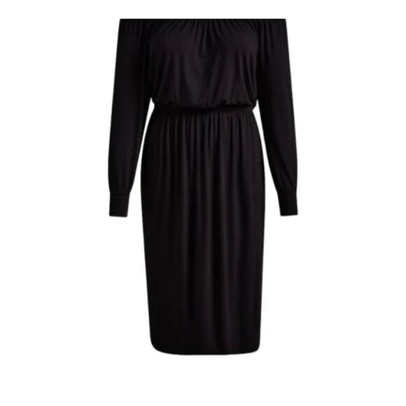 Torrid Women's Midi Supersoft Slit Dress Deep Black off shoulder Size 3X NWT$76 - Picture 7 of 9